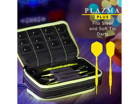 Image of Casemaster Plazma Plus Dart Case Black with Yellow Zipper and Phone Pocket - HomeFitPlay