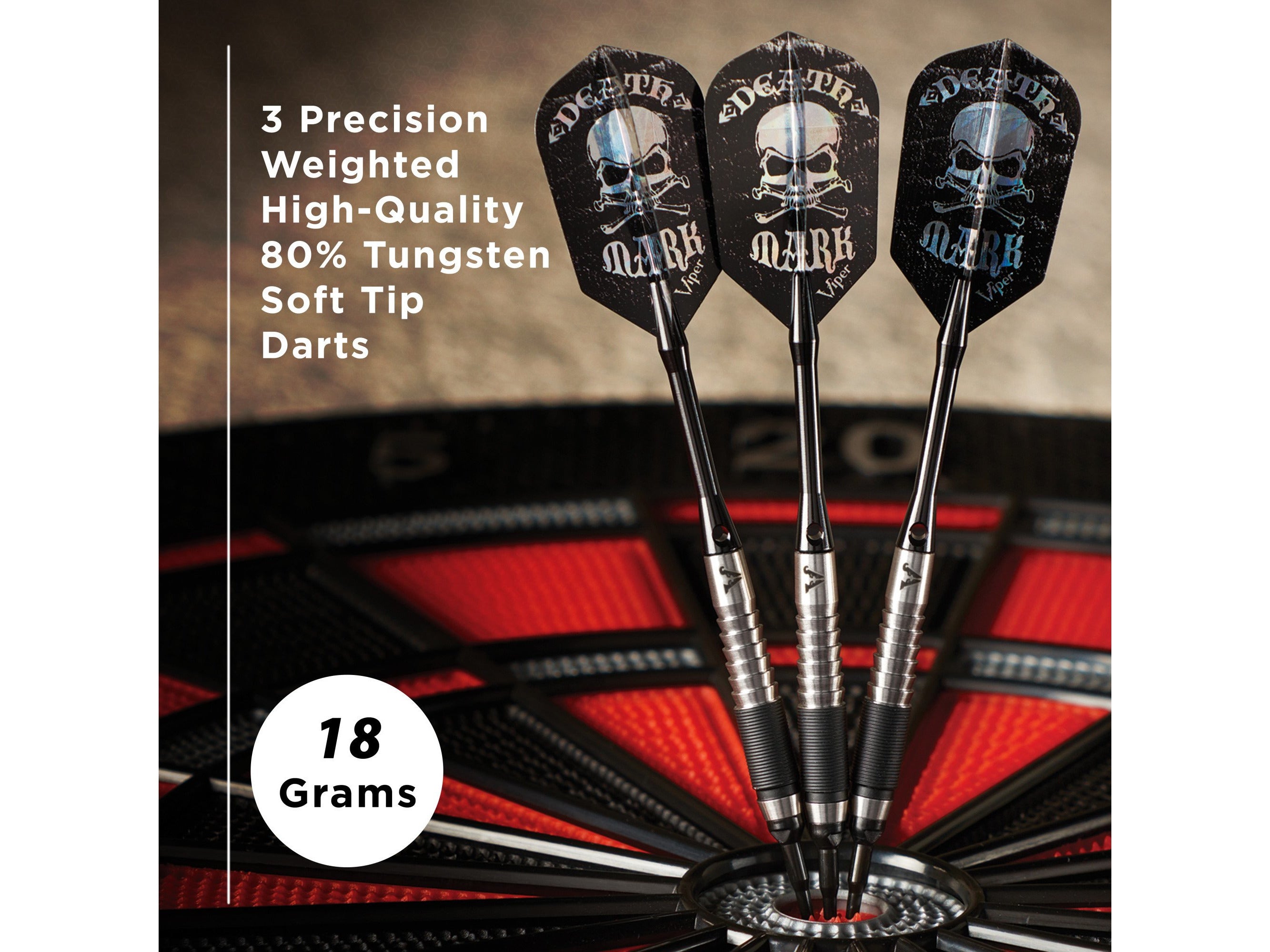 Viper Desperado 80% Tungsten Death Mark Soft Tip Darts 1 Knurled Ring 18 Grams - HomeFitPlay