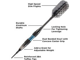 Viper Bobcat Adjustable Soft Tip Darts Blue Rings 16-18 Grams 