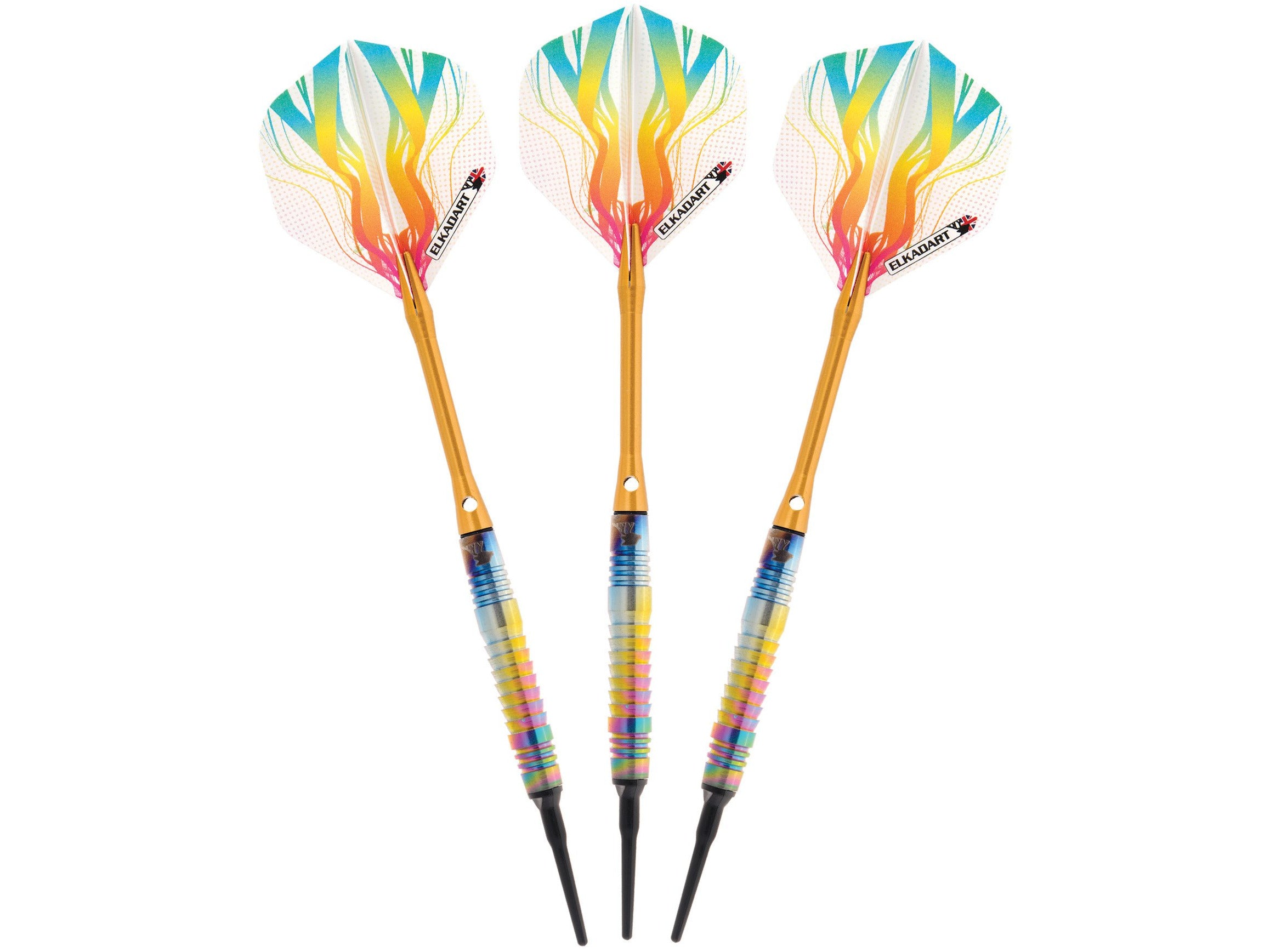 Elkadart Rainbow 90% Tungsten Soft Tip Darts Multi Color Titanium Coating Shark Fin Barrel - HomeFitPlay