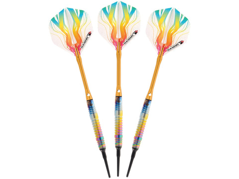 Image of Elkadart Rainbow 90% Tungsten Soft Tip Darts Multi Color Titanium Coating Shark Fin Barrel - HomeFitPlay