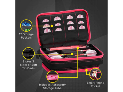 Casemaster Plazma Plus Dart Case Black with Pink Zipper and Phone Pocket - HomeFitPlay