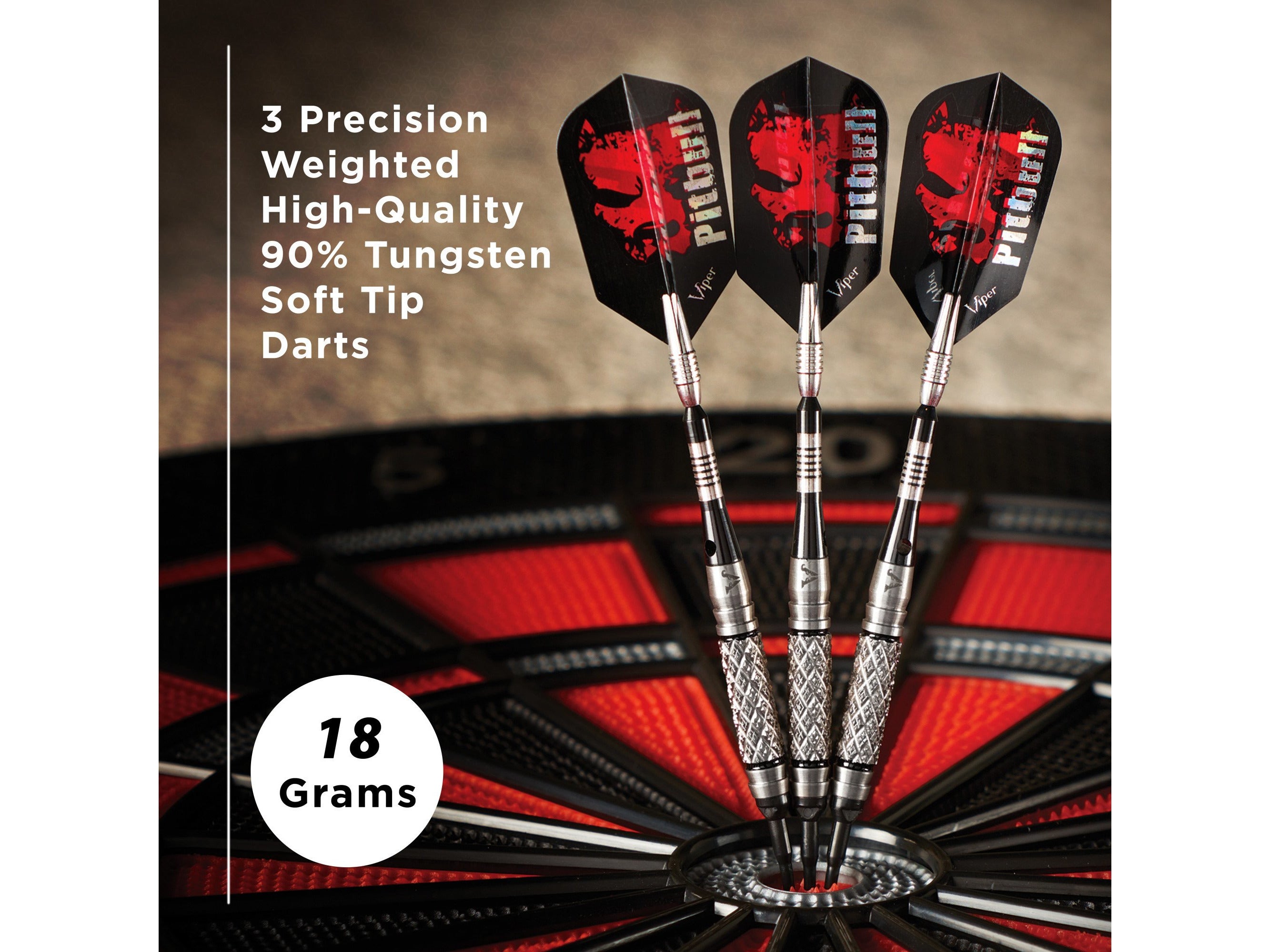 Viper Pitbull 90% Tungsten Soft Tip Darts Diamond Cut and Shark Fin Barrel 18 Grams - HomeFitPlay