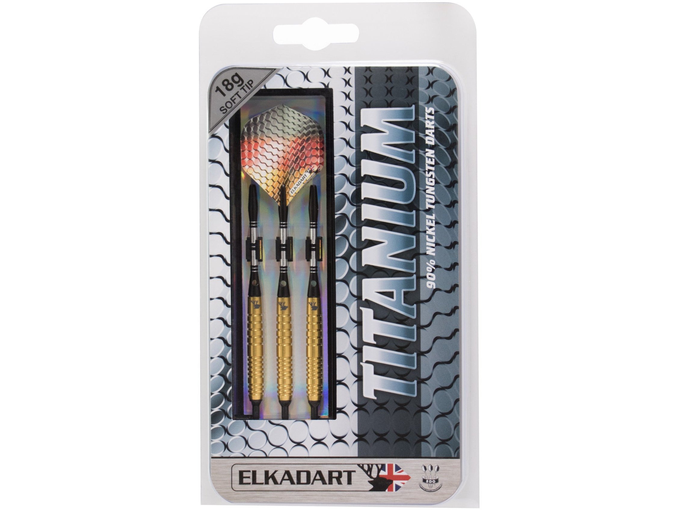 Elkadart Titanium 90% Tungsten Soft Tip Darts Gold Titanium Coating Ringed Barrel 18 Grams - HomeFitPlay