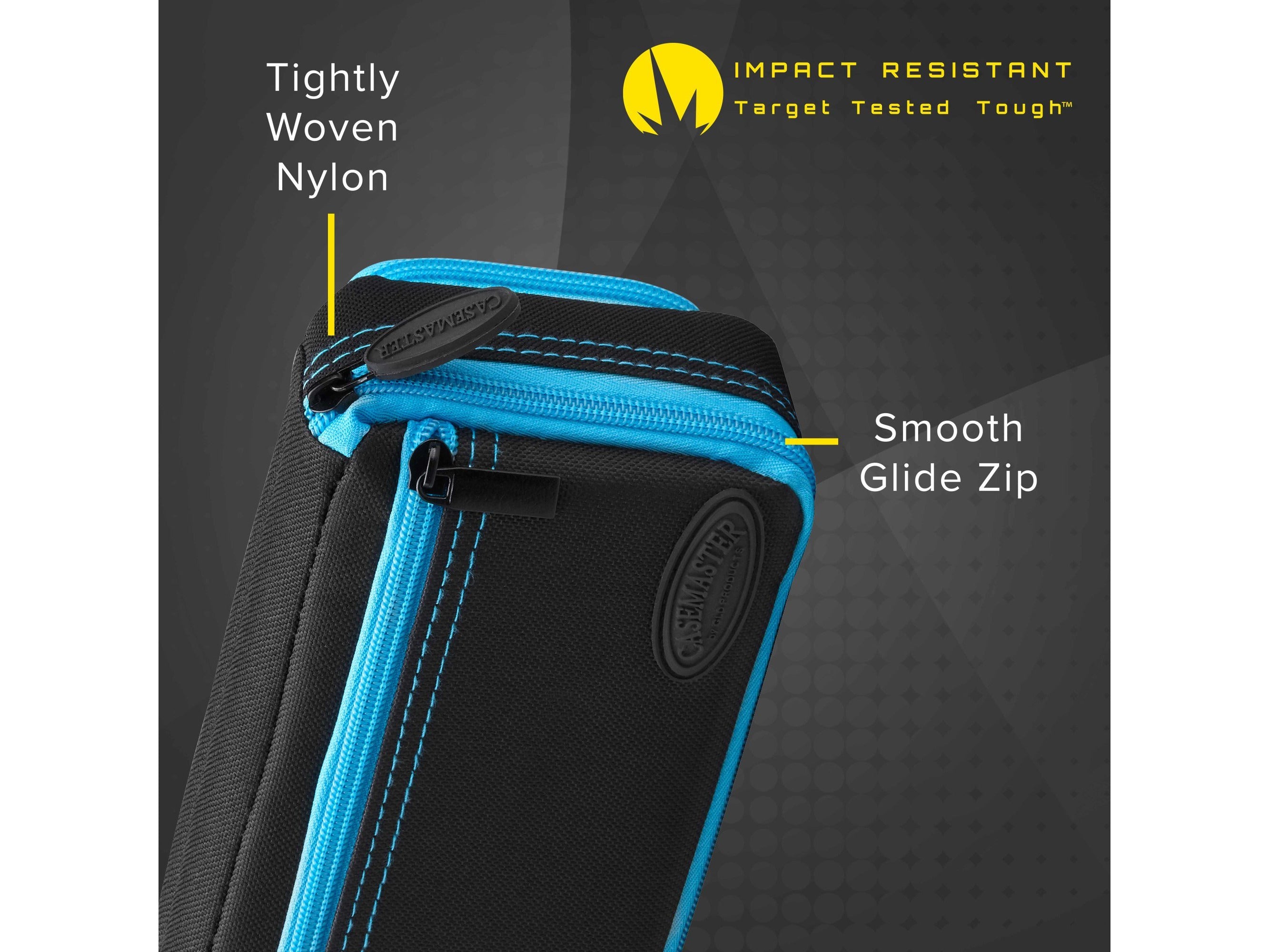 Casemaster Plazma Plus Dart Case Black with Blue Zipper and Phone Pocket - HomeFitPlay