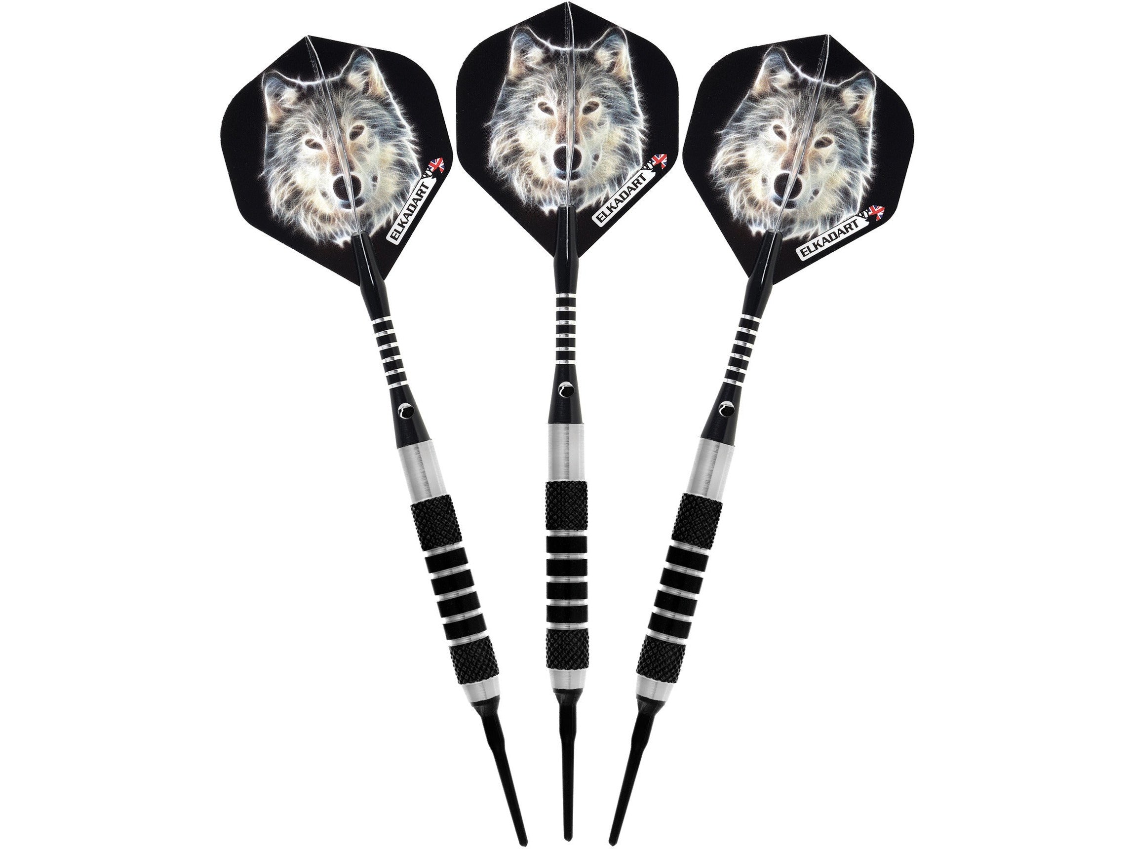 Elkadart Lone Wolf Soft Tip Darts Silver With Black Knurling - HomeFitPlay