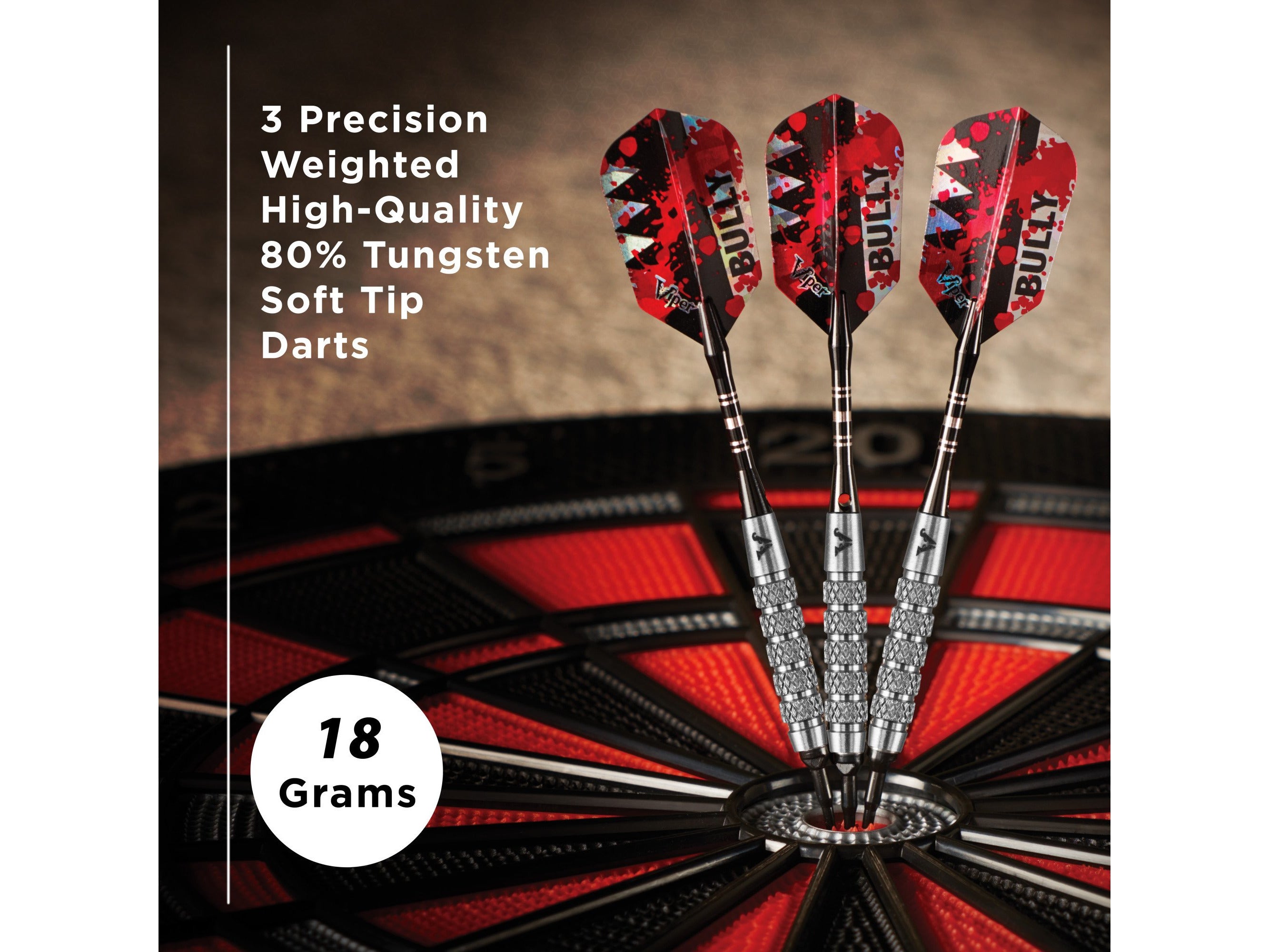 Viper Bully 80% Tungsten Soft Tip Darts 3 Knurled Rings 18 Grams - HomeFitPlay
