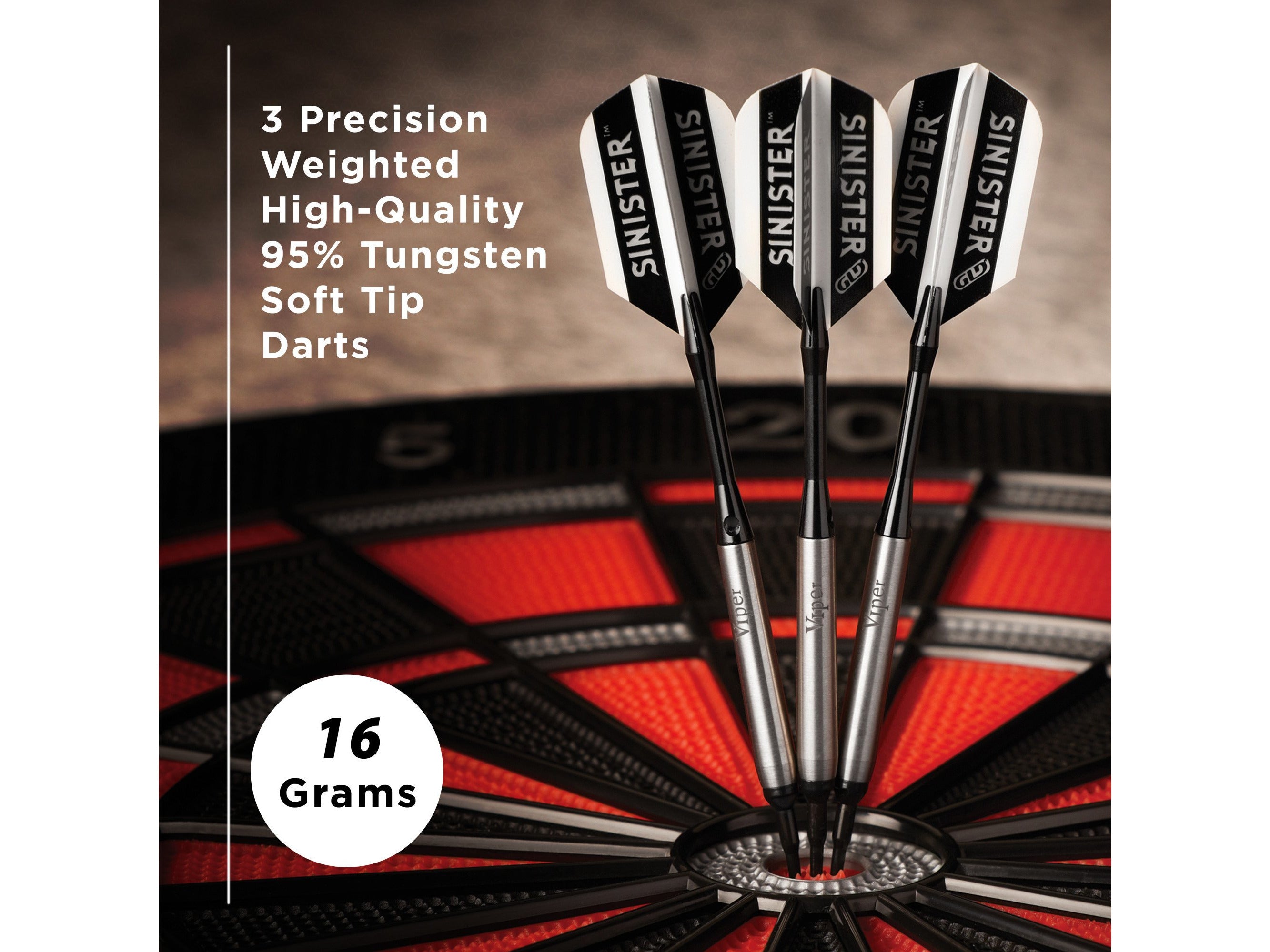 Viper Sinister 95% Tungsten Soft Tip Darts Smooth Barrel 16 Grams - HomeFitPlay
