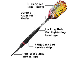 Viper Jaguar 80% Tungsten Soft Tip Darts 1 Small Knurled Ring 18 Grams 