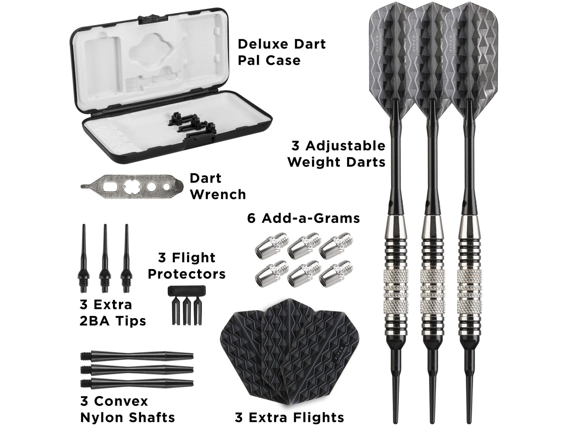 Viper Bobcat Adjustable Soft Tip Darts Black Rings 16-18 Grams - HomeFitPlay