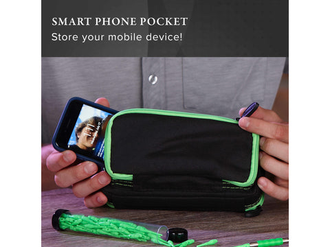 Image of Casemaster Plazma Plus Dart Case Black with Green Zipper and Phone Pocket - HomeFitPlay