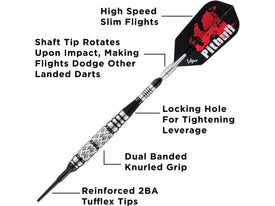 Viper Pitbull 90% Tungsten Soft Tip Darts Diamond Cut and Ringed Barrel 18 Grams 