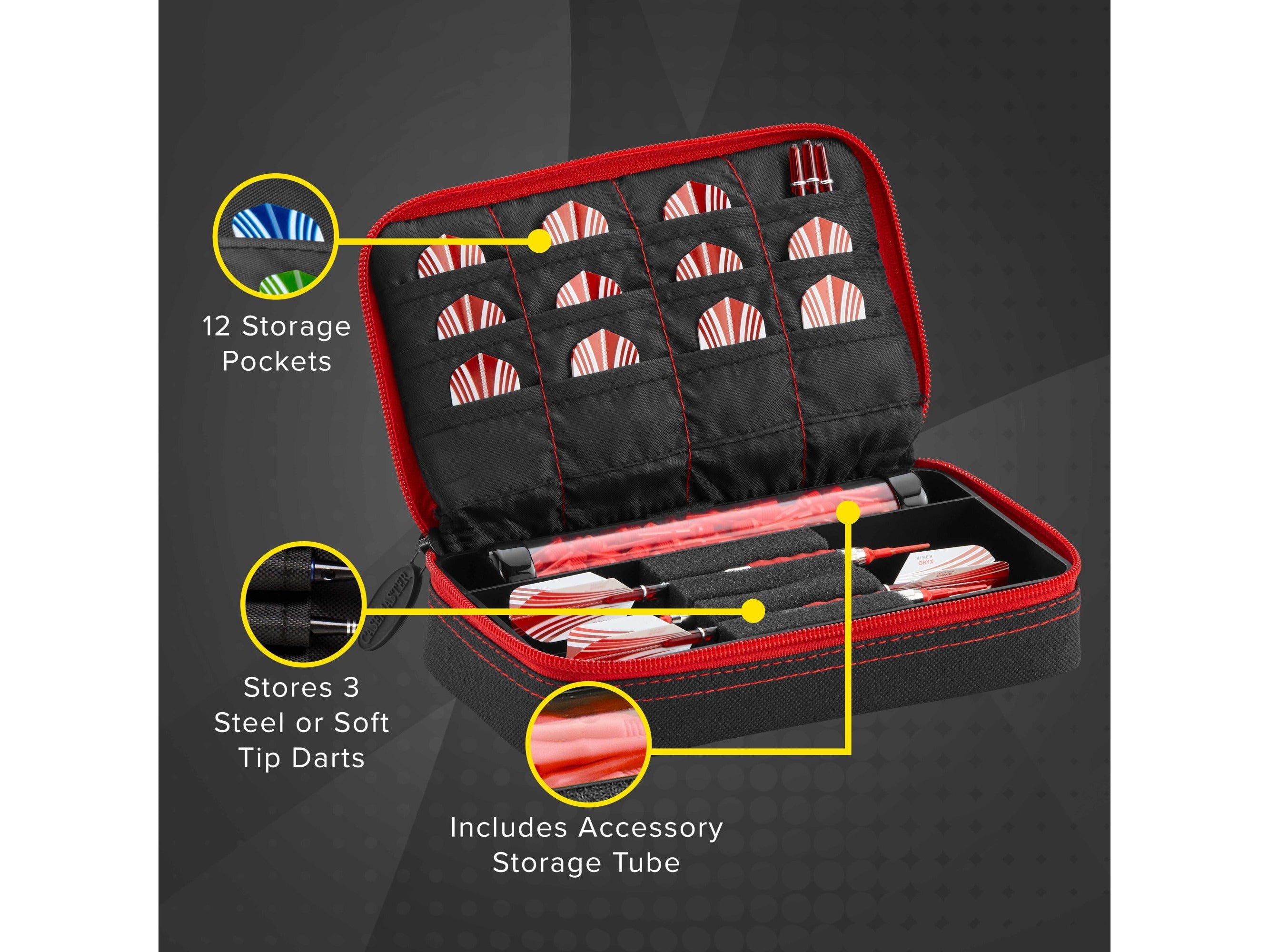 Casemaster Plazma Dart Case Black with Red Zipper - HomeFitPlay