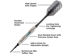 Viper Bobcat Adjustable Soft Tip Darts Green Rings 16-18 Grams 
