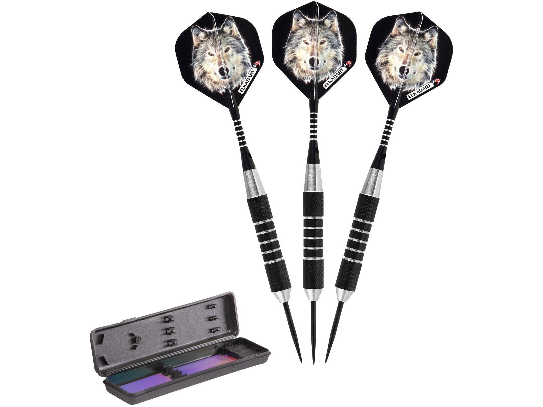 Elkadart Lone Wolf Steel Tip Darts Silver With Black Knurling - HomeFitPlay