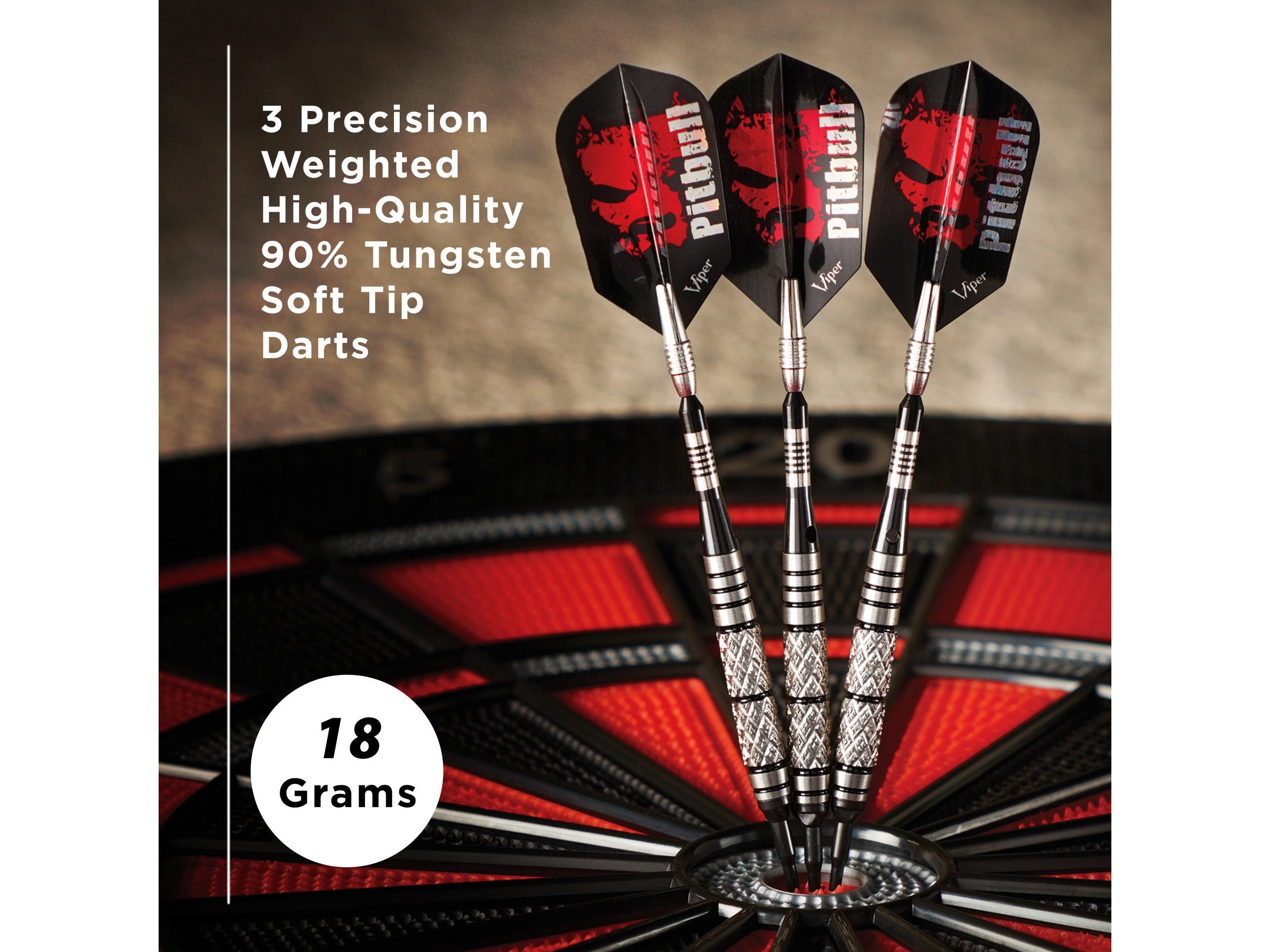 Viper Pitbull 90% Tungsten Soft Tip Darts Diamond Cut and Ringed Barrel 18 Grams - HomeFitPlay