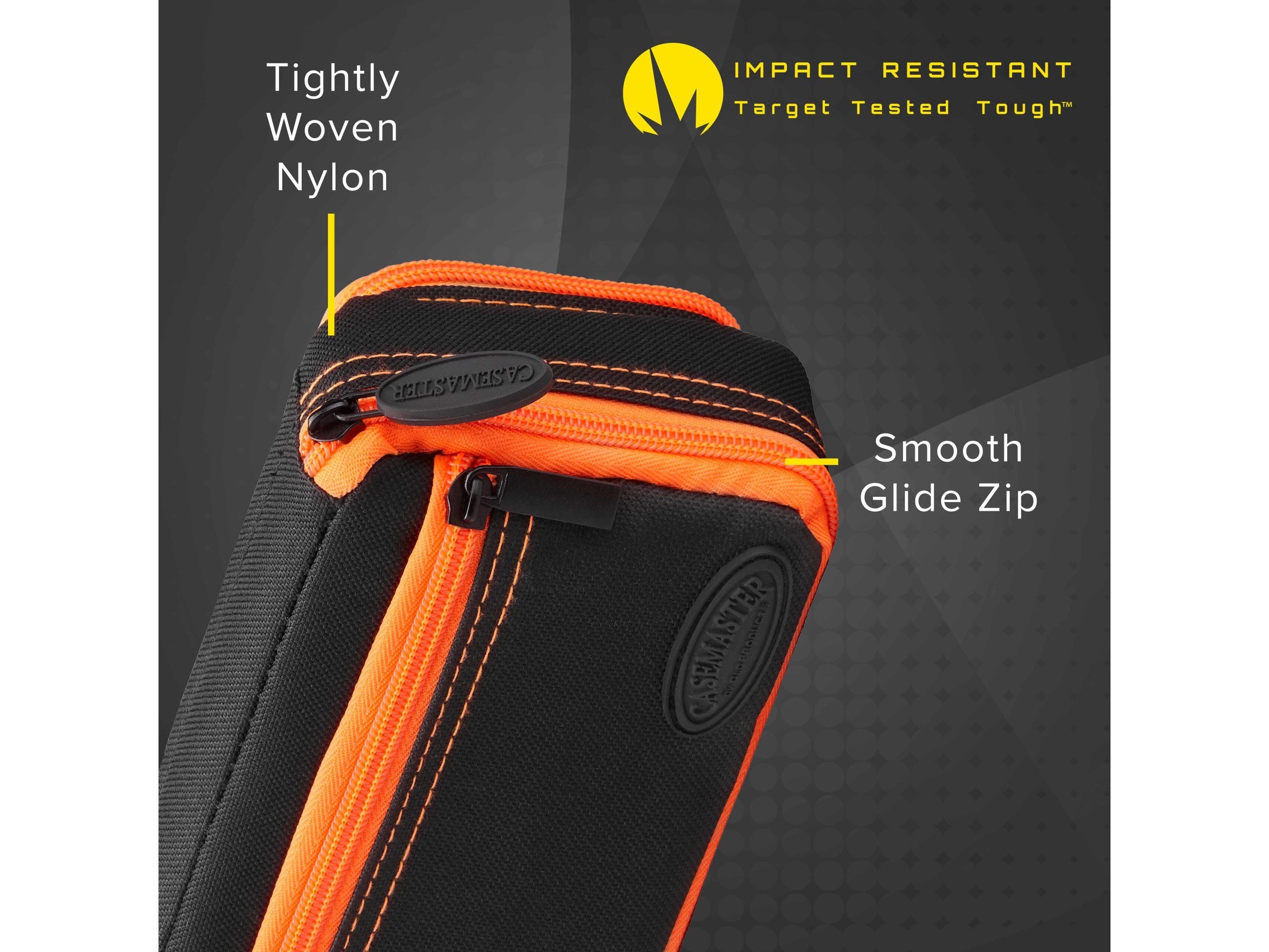 Casemaster Plazma Plus Dart Case Black with Orange Zipper and Phone Pocket - HomeFitPlay