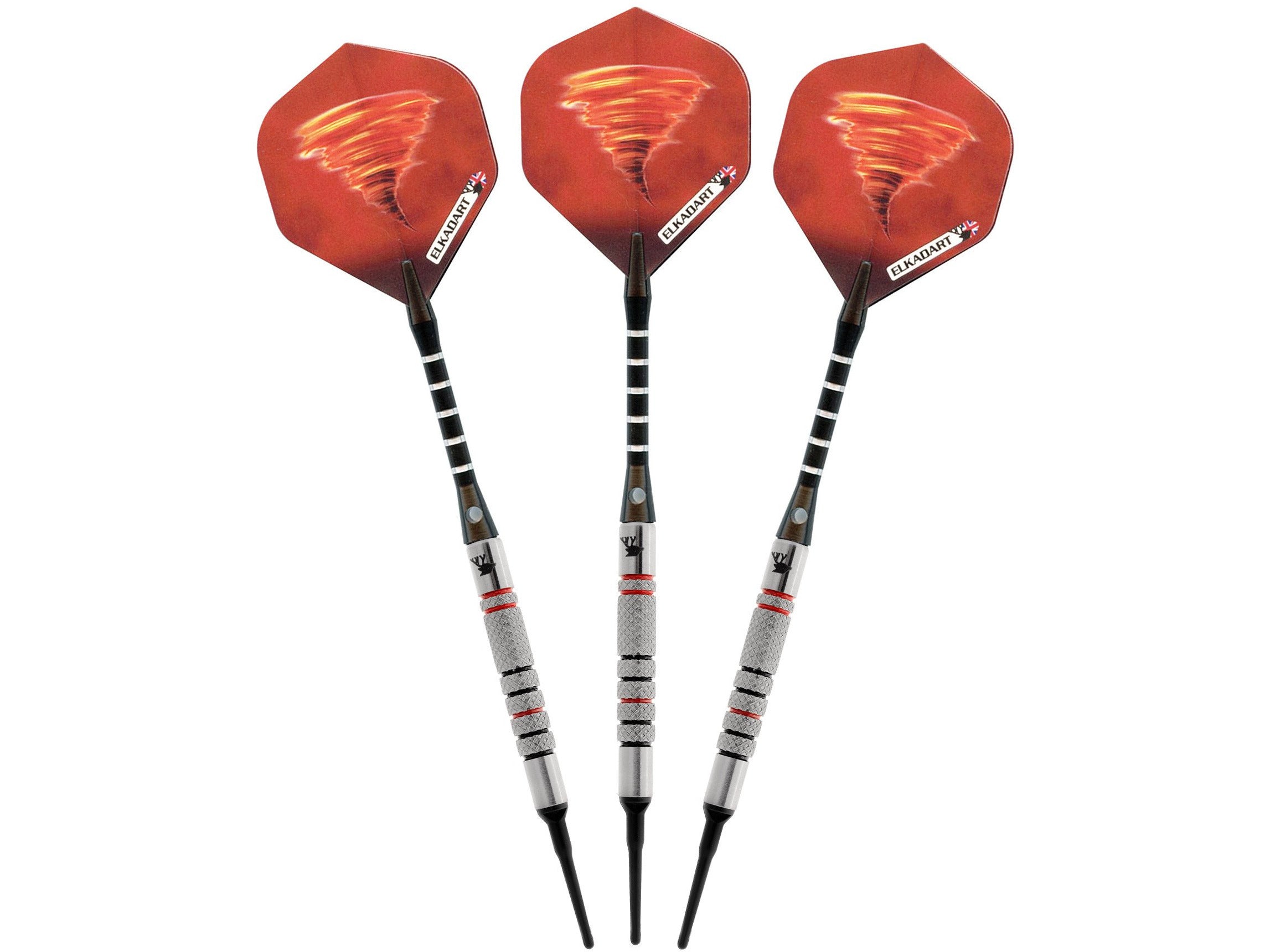 Elkadart Tornado 90% Tungsten Soft Tip Dart Set 3 Red and 4 Black Rings 18 Grams - HomeFitPlay