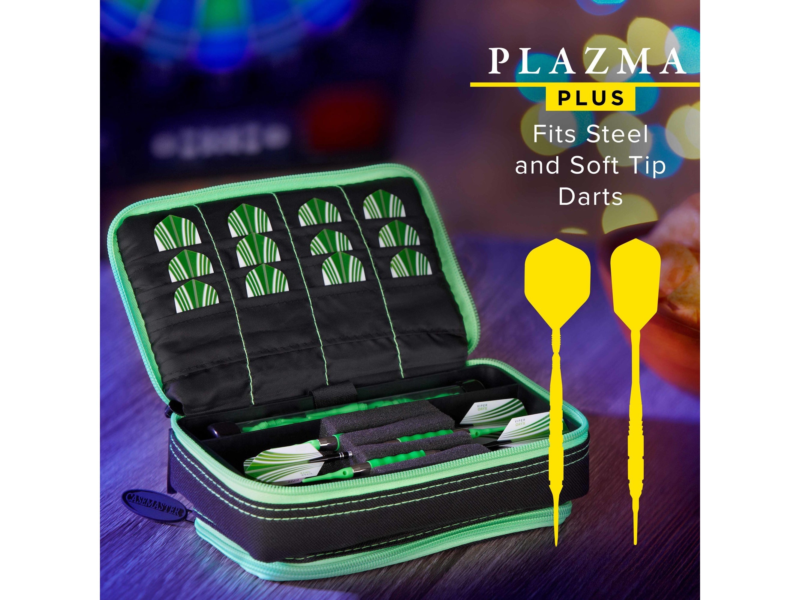 Casemaster Plazma Plus Dart Case Black with Green Zipper and Phone Pocket - HomeFitPlay