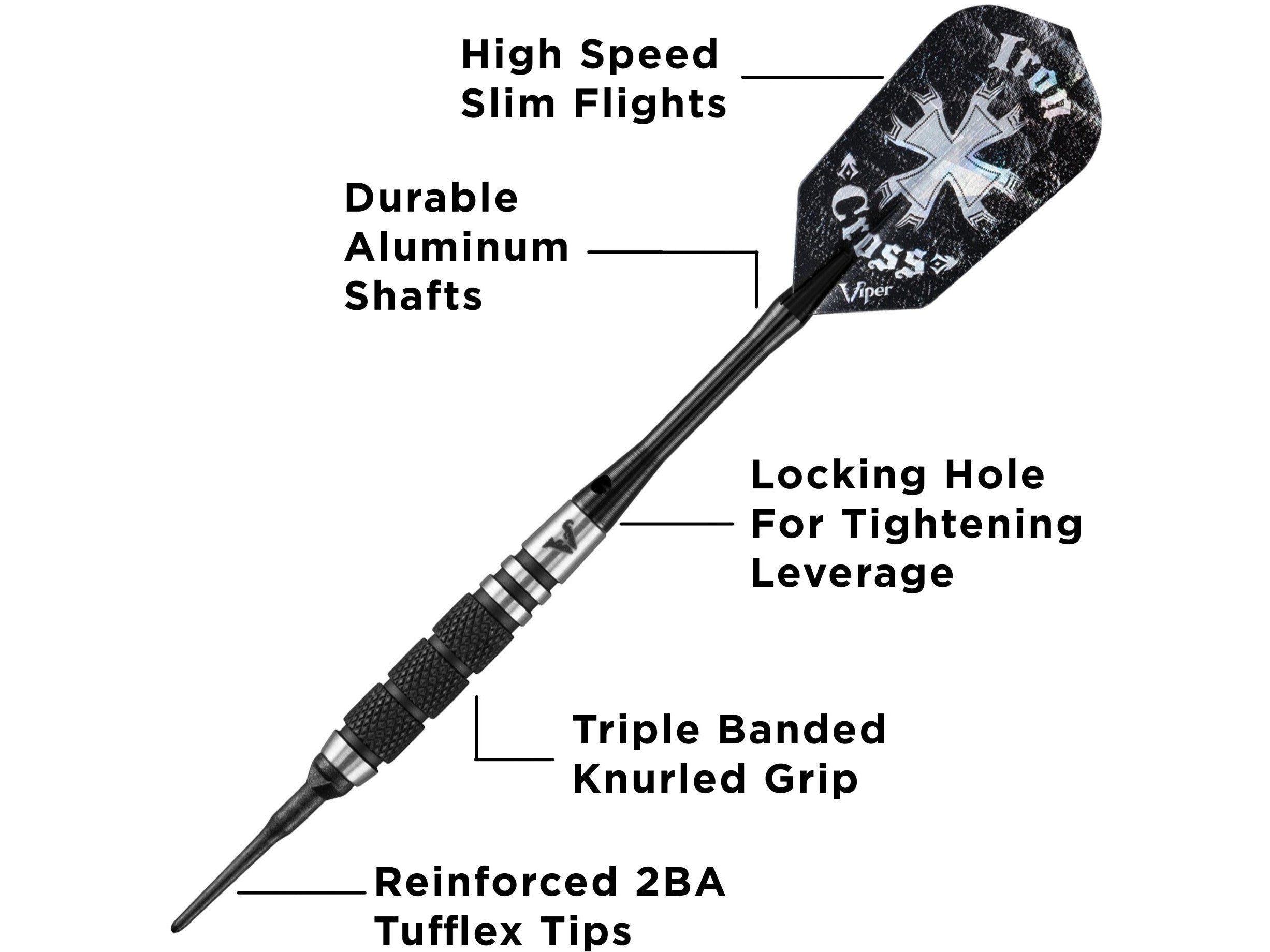 Viper Desperado 80% Tungsten Iron Cross Soft Tip Darts 3 Knurled Rings 18 Grams - HomeFitPlay