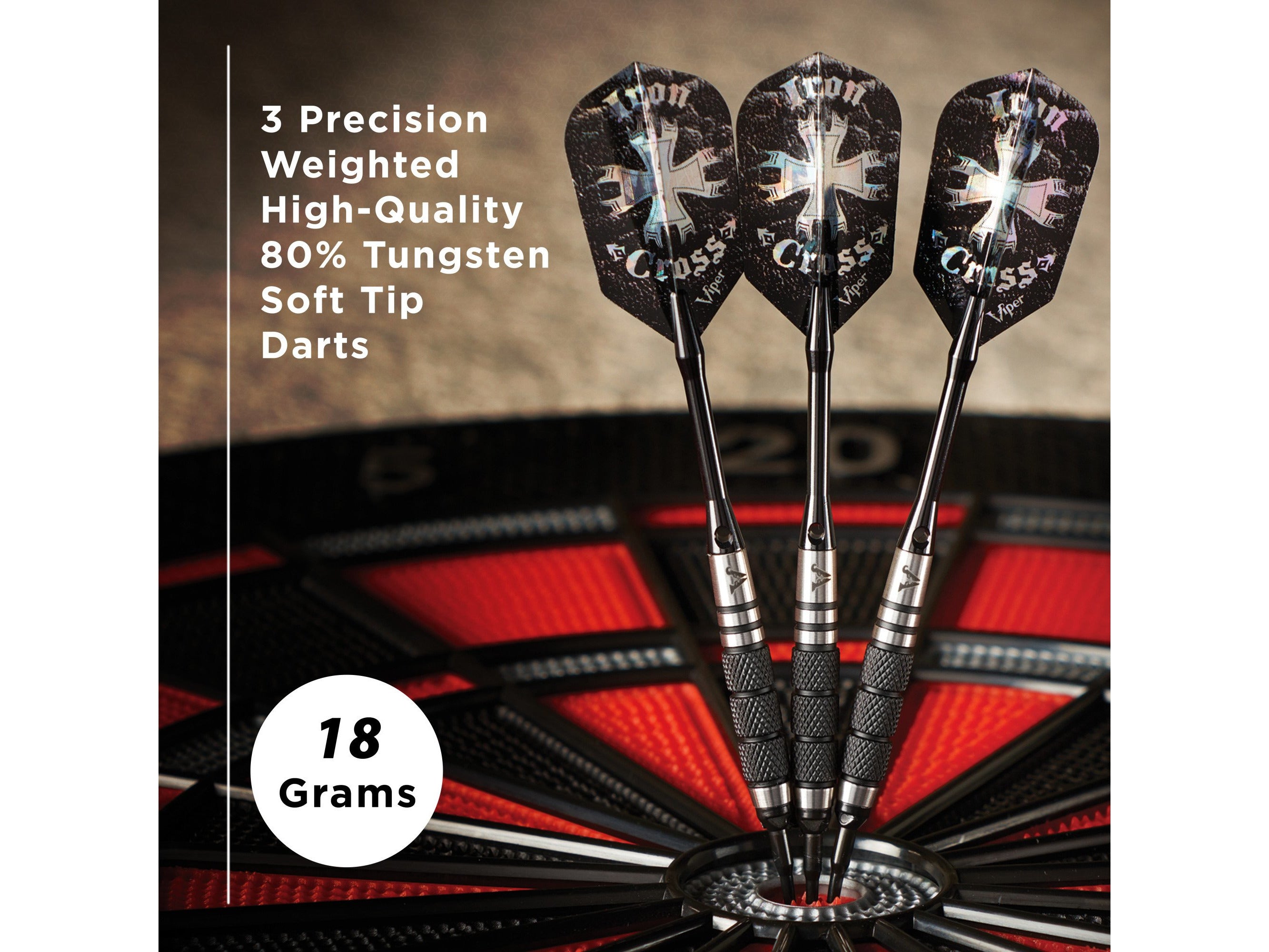 Viper Desperado 80% Tungsten Iron Cross Soft Tip Darts 3 Knurled Rings 18 Grams - HomeFitPlay