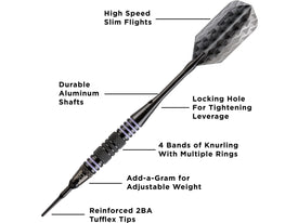 Viper Bobcat Adjustable Soft Tip Darts Purple Rings 16-18 Grams 