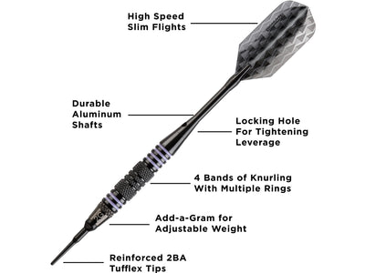 Viper Bobcat Adjustable Soft Tip Darts Purple Rings 16-18 Grams - HomeFitPlay