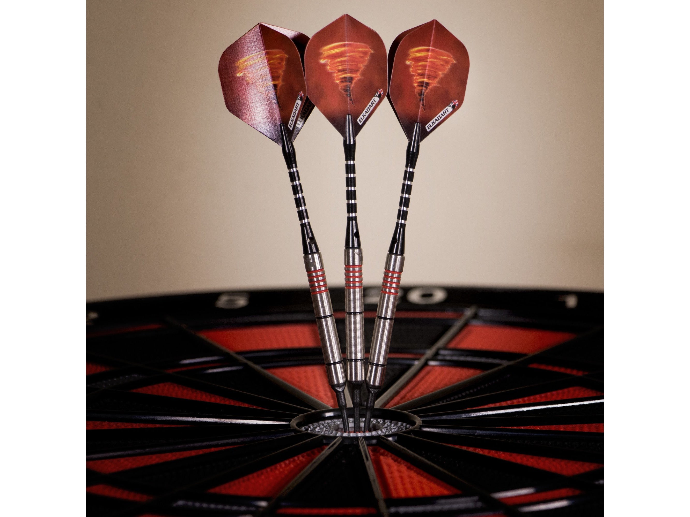 Elkadart Tornado 90% Tungsten Soft Tip Dart Set 4 Red and 2 Black Rings - HomeFitPlay