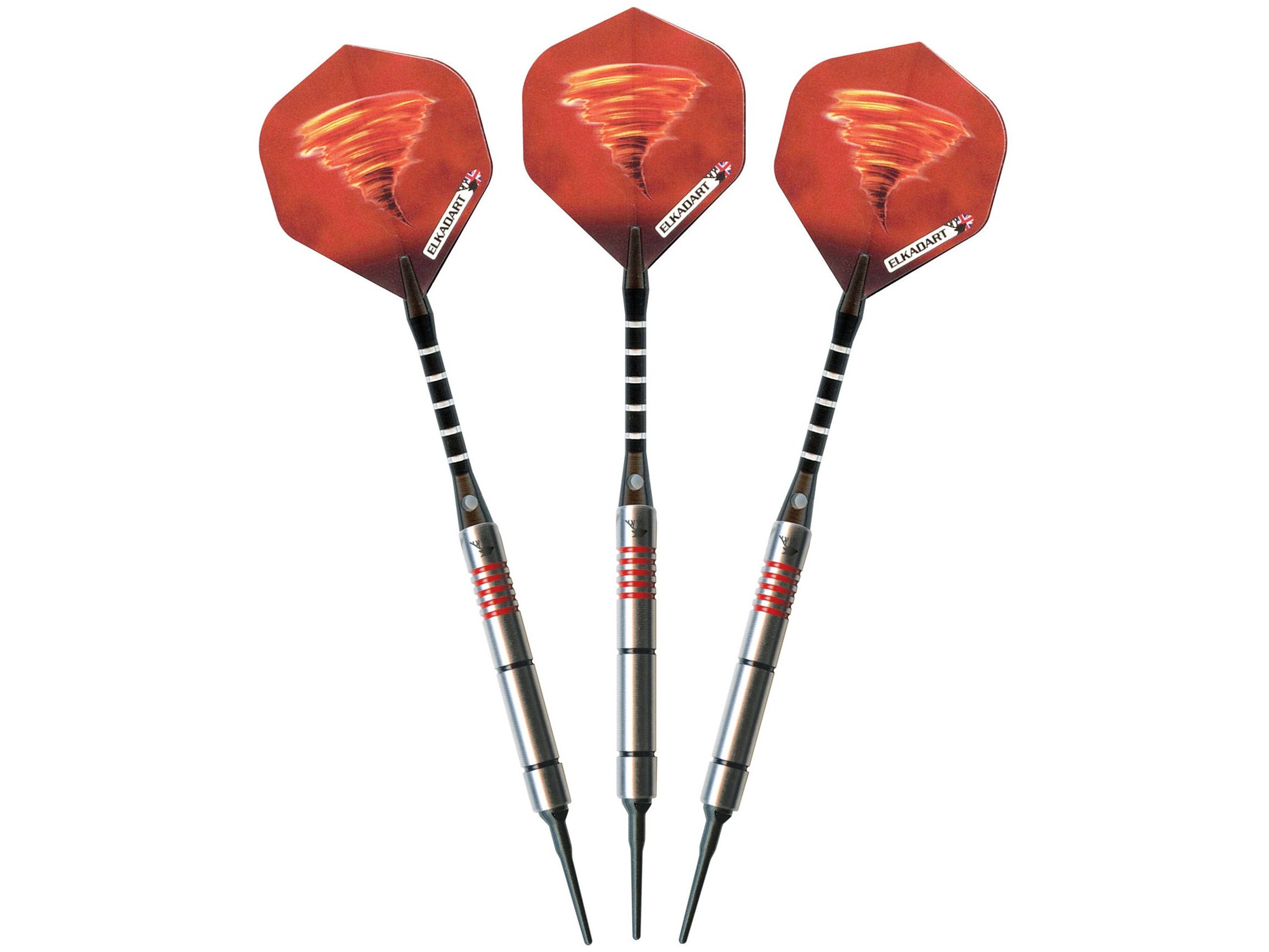 Elkadart Tornado 90% Tungsten Soft Tip Dart Set 4 Red and 2 Black Rings - HomeFitPlay